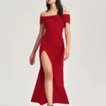 গিঁট সহ লম্বা অফ-শোল্ডার ড্রেস