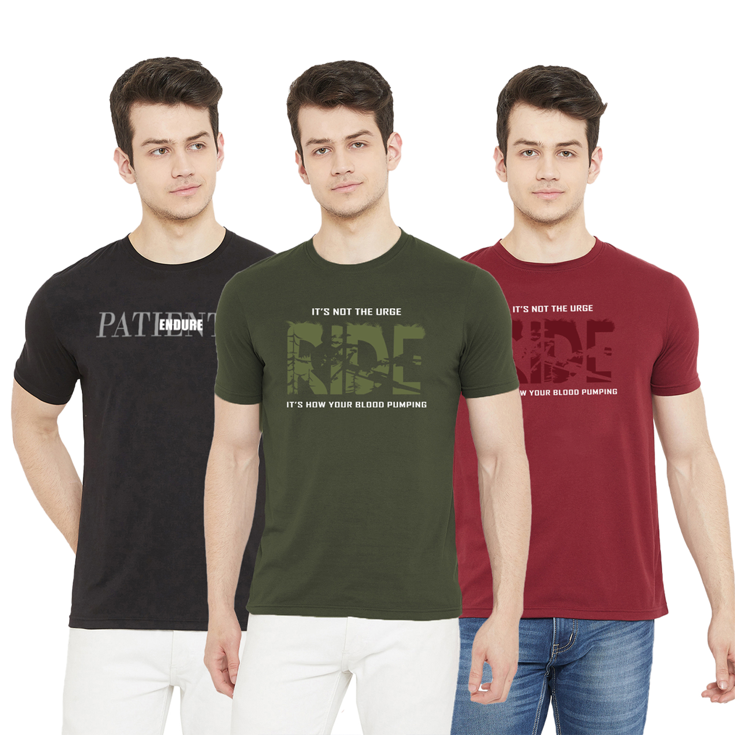 Black/Green/Maroon Cotton T-Shirt for Men